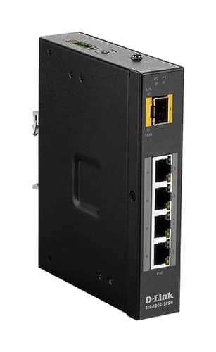 D-Link DIS 100G-5PSW - Switch - unmanaged - 4 x 10/100/1000 (PoE+) + 1 x Gigabit SFP - DIN rail mountable, wall-mountable - PoE+ (120 W) - DC power