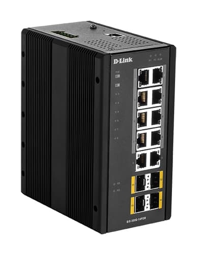 D-Link DIS 300G-14PSW - Switch - Managed - 8 x 10/100/1000 (PoE+) + 2 x 10/100/1000 + 2 x 100/1000 SFP - DIN rail mountable, wall-mountable - PoE+ (240 W)