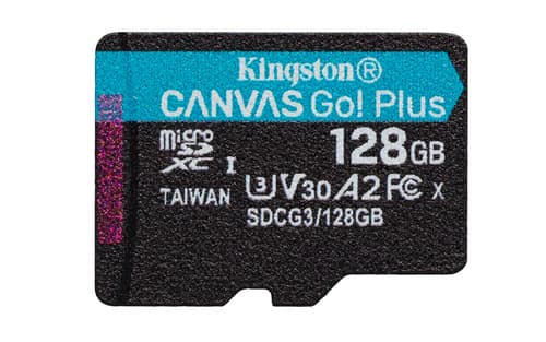 Kingston Canvas Go! Plus - Flash memory card - 128 GB - A2 / Video Class V30 / UHS-I U3 / Class10 - microSDXC UHS-I — view 1