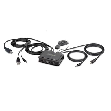 StarTech.com 2-Port Hybrid USB-C HDMI Cable KVM Switch, 4K 60Hz, Compact KVM with 6ft/1.8m USB-A/HDMI/Audio & 4ft/1.2m USB-C Integrated Host Cables, Bus Powered - Remote Push Button/Hotkey Switching (C2-H46-UAC-CBL-KVM) - KVM / audio / USB switch - compact - 2 x KVM / audio / USB - 1 local user - desktop