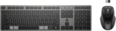 HP 725 - Keyboard and mouse set - multi-device, rechargeable, powered by SuperCapacitor - full size - wireless - 2.4 GHz, Bluetooth - UK - nightfall black - Smart Buy
