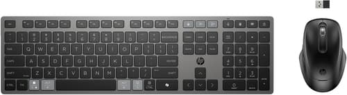 HP 725 - Keyboard and mouse set - multi-device, rechargeable, powered by SuperCapacitor - full size - wireless - 2.4 GHz, Bluetooth - UK - nightfall black - Smart Buy