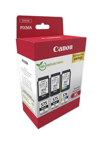 Canon PG-575XLx2/CL-576XL Multipack - 3-pack - High Yield - black, colour (cyan, magenta, yellow) - original - hanging box - ink cartridge - for PIXMA TR4750i, TR4751i, TR4755i, TS3550i, TS3551i