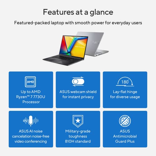 ASUS Vivobook 16 M1605YA-MB456W - 180-degree hinge design - AMD Ryzen 7 - 7730U / up to 4.5 GHz - Win 11 Home - Radeon Graphics - 16 GB RAM - 1 TB SSD NVMe - 16" 1920 x 1200 - cool silver — view 23