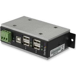 StarTech.com 4 Port USB 2.0 Hub, Metal Industrial USB-A Hub (4x USB-A) with ESD & Surge Protection, Extended Operating Temp -40 to 185�F, Din Rail/Wall/Desk Mountable, USB Expander Hub - Windows/macOS/Linux (HB20A4AME) - Hub - 4 x USB 2.0 - DIN rail mountable - DC power - TAA Compliant - for P/N: ITB20D3250