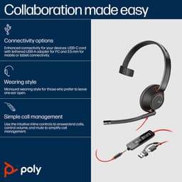 Poly Blackwire 5210 - Blackwire 5200 series - headset - on-ear - wired - 3.5 mm jack, USB-C - black - Certified for Microsoft Teams, Certified for Skype for Business, Cisco Jabber Certified, Avaya Certified, Works With Chromebook Certified, Zoom Certified, UC certified