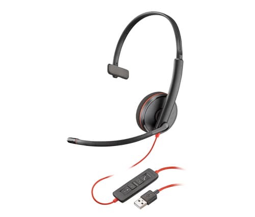 Poly Blackwire 3210 - Blackwire 3200 Series - headset - on-ear - wired - USB-A - black - Skype Certified, Cisco Jabber Certified, Avaya Certified — view 1