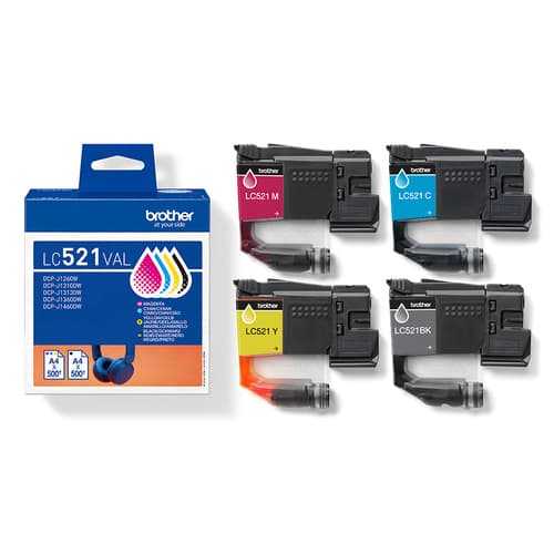 Brother LC521 Value Pack - 4-pack - black, yellow, cyan, magenta - original - hanging box - ink cartridge - for Brother DCP-J1260W, DCP-J1310DW — view 6