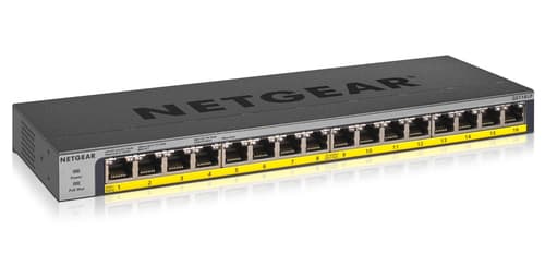 NETGEAR GS116LP - Switch - 16 x 10/100/1000 (PoE+) - desktop, rack-mountable, wall-mountable - PoE+ (76 W) - DC power