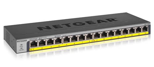 NETGEAR GS116PP - Switch - unmanaged - 16 x 10/100/1000 (PoE+) - desktop, rack-mountable, wall-mountable - PoE+ (183 W) - DC power