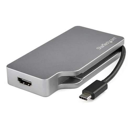 StarTech.com USB C Multiport Video Adapter with HDMI, VGA, Mini DisplayPort or DVI, USB Type C Monitor Adapter to HDMI 1.4 or mDP 1.2 (4K), VGA or DVI (1080p), Space Gray Aluminum Adapter - 4-in-1 USB-C Converter (CDPVDHDMDPSG) - External video adapter - USB-C - DVI, HDMI, Mini DisplayPort, VGA - space grey