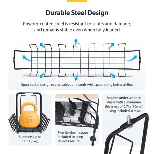 Under Desk Cable Management Tray Black — view 7