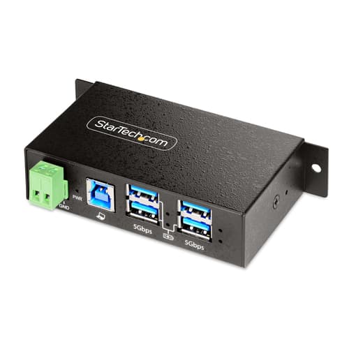 StarTech.com 4-Port Managed USB Hub with 4x USB-A, Heavy Duty with Metal Industrial Housing, ESD & Surge Protection, Wall/Desk/Din-Rail Mountable, USB 3.0/3.1/3.2 Gen 1 5Gbps - Hub - 3 x USB 3.2 Gen 2 + 1 x USB 3.2 Gen 1 - wall-mountable, desktop, DIN rail mountable - TAA Compliant