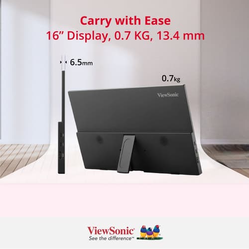 ViewSonic VA1650 - LED monitor - 16" - portable - 1920 x 1080 Full HD (1080p) @ 60 Hz - IPS - 250 cd/m� - 1000:1 - 7 ms - HDMI, USB-C - speakers — view 4