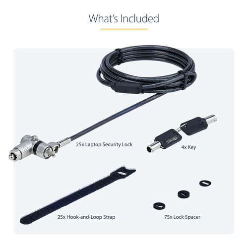 StarTech.com 25-Pack Universal Laptop Lock 6.6ft, Keyed Alike Locking Cable, Security Cable, Compatible w/Noble Wedge/Nano/K-Slot, Anti-Theft Cut-Resistant Cable - TAA - Security cable lock - silver, black - 2 m - TAA Compliant (pack of 25) — view 20
