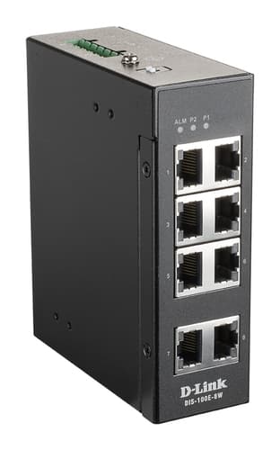 D-Link DIS 100E-8W - Switch - unmanaged - 8 x 10/100 - DIN rail mountable, wall-mountable - DC power