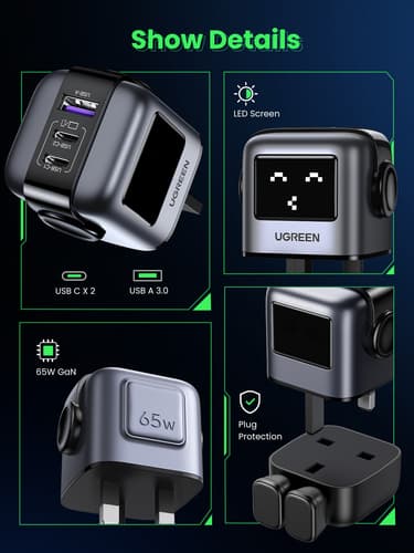 Ugreen USB-A+2C 65W UNO GAN CHARGER Mobile phone, Laptop, Tablet Black AC, USB Indoor — view 14