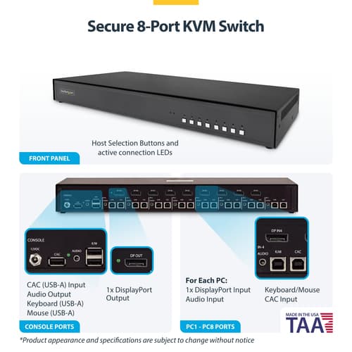 StarTech.com - KVM switch - secure - 8 x KVM port(s) - 1 local user - desktop - TAA Compliant — view 5