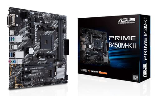 ASUS PRIME B450M-K II - Motherboard - micro ATX - Socket AM4 - AMD B450 Chipset - USB 3.2 Gen 1 - Gigabit LAN - onboard graphics (CPU required) - HD Audio (8-channel) — view 1