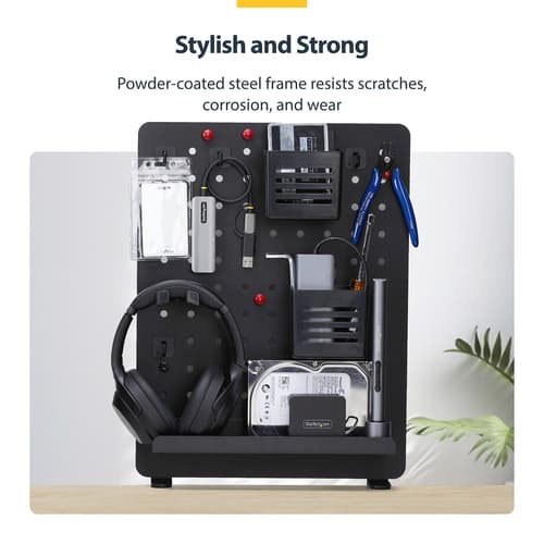 StarTech.com Clamp-On Pegboard with Accessories, 16.5 x 12.5in (42 x 32cm), Steel Pegboard, Desktop Storage Organizer, Desk Mount Peg Board, Black - Mounting component (pegboard panel) - clamp-on - steel - black - desk-mountable — view 5