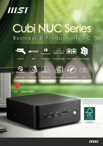 MSI Cubi NUC 1M Intel Core 5 120U Desktop PC, NUC, SFF, Mini Computer, HTPC, (16GB RAM, 512GB Storage, Windows 11 PRO), Intel Graphics/DDR5/Dual ThunderBolt 4/Dual HDMI/Dual LAN/WiFi 6E/BT 5.3/VESA — view 27