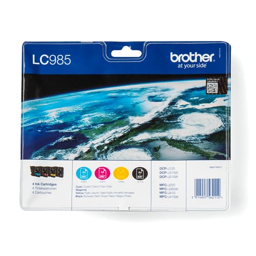 Brother LC985VALBP - 4-pack - black, yellow, cyan, magenta - original - blister - ink cartridge - for Brother DCP-J125, DCP-J140, DCP-J315, DCP-J515, MFC-J220, MFC-J265, MFC-J410, MFC-J415 — image 1