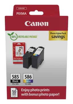 Canon PG-585/CL-586 Photo Value Pack - 2-pack - black, colour (cyan, magenta, yellow) - hanging box - ink cartridge / paper kit - for PIXMA TS7650i, TS7750i