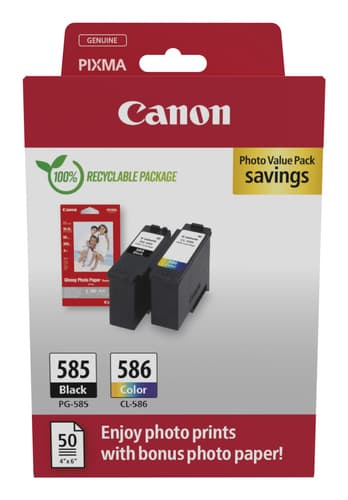 Canon PG-585/CL-586 Photo Value Pack - 2-pack - black, colour (cyan, magenta, yellow) - hanging box - ink cartridge / paper kit - for PIXMA TS7650i, TS7750i