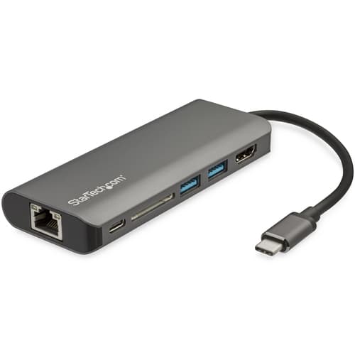 StarTech.com USB C Multiport Adapter - USB-C Travel Dock to 4K HDMI, 3x USB 3.0 Hub, SD/SDHC, GbE, 60W PD 3.0 Pass-Through - USB Type-C/Thunderbolt 3 - Upgraded Version of DKT30CSDHPD (DKT30CSDHPD3) - Docking station - USB-C - 1GbE - for P/N: ARMPIVOTE2, FPPNEUSTND, MONSTADQI