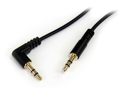StarTech.com 3 ft. (0.9 m) 3.5mm Audio Cable - 3.5mm Slim Audio Cable - Right Angle - Male/Male - Aux Cable (MU3MMSRA) - Audio cable - mini-phone stereo 3.5 mm male to mini-phone stereo 3.5 mm male - 91 cm - black - right-angled connector - for P/N: SV231DVGAU2A, SV431DVGAU2A