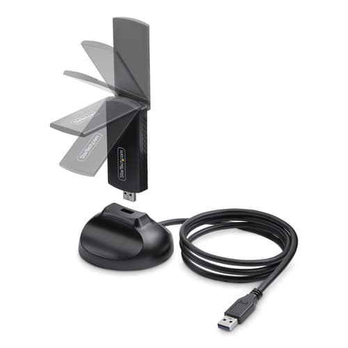 StarTech.com Wi-Fi 6E USB Adapter/Dongle, For Desktop/Laptop PC, Wireless NIC w/Foldable Antenna, WiFi Adapter Supports 802.11 b/g/n/ac/ax, 2.4/5/6 GHz Network Compatible - Network adapter - USB 3.0 - Wi-Fi 6E - black — view 3