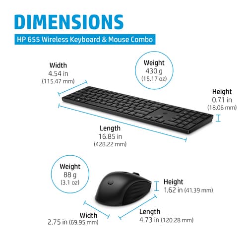 HP 655 - Keyboard and mouse set - wireless - 2.4 GHz - UK - black — view 4