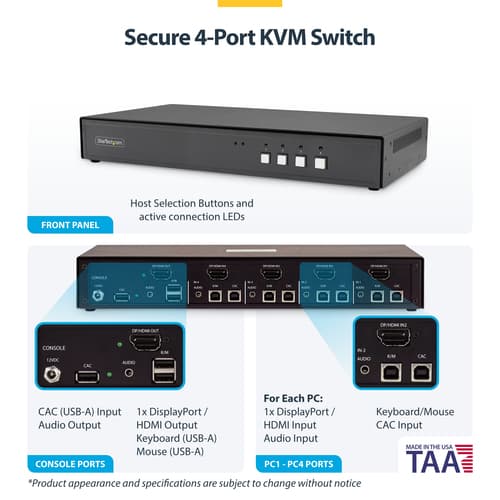 StarTech.com - KVM / audio / USB switch - 4 x KVM / audio / USB - 1 local user - desktop - TAA Compliant — view 5