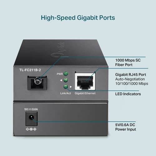 TP-Link TL-FC311B-2 - V1 - fibre media converter - 1GbE - 1000Base-T, WDM, 1000Base-SC - RJ-45 / SC single-mode - up to 2 km - 1310 (TX) / 1550 (RX) nm - for JetStream TL-SG3452XP V1 — view 6