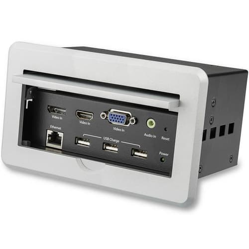 StarTech.com Conference Table Connectivity Pop up Box with AV and Data Ports - HDMI, VGA, DisplayPort to 4K HDMI Output (BOX4HDECP2) - Mounting plate - HDMI, HD-15, mini-phone stereo 3.5 mm, RJ-45, USB Type A, DisplayPort - silver