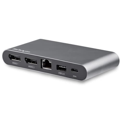 StarTech.com USB C Dock, 4K Dual Monitor DisplayPort, Mini Laptop Docking Station, 100W Power Delivery Passthrough, GbE, 2-Port USB-A Hub, USB Type-C Multiport Adapter 3.3' Cable, Dual DP