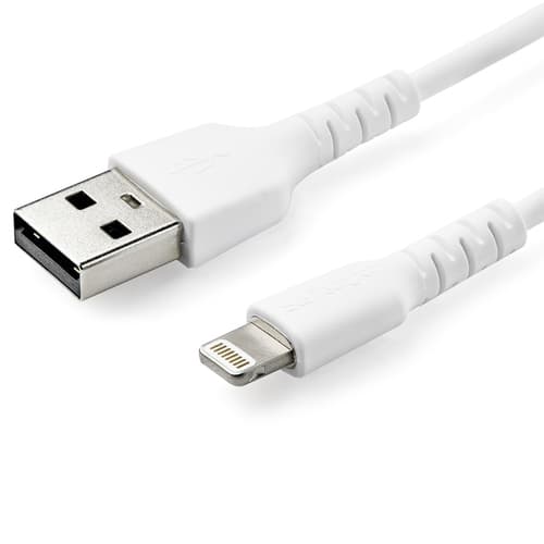 StarTech.com 3 ft(1m) Durable White USB-A to Lightning Cable, Heavy Duty Rugged Aramid Fiber USB Type A to Lightning Charger/Sync Power Cord, Apple MFi Certified iPad/iPhone 12 Pro Max - iPhone 7/8/11/11 Pro - Lightning cable - USB male straight to Lightning male straight - 1 m - double shielded - white