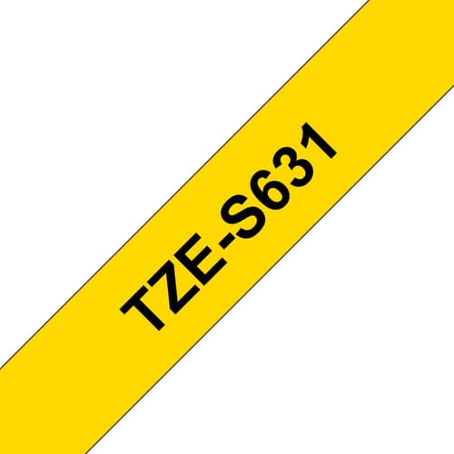 Brother TZe-S631 - Extra strong self-adhesive - black on yellow - Roll (1.2 cm x 8 m) 1 cassette(s) laminated tape - for P-Touch PT-E310, E550, P900, P-Touch Cube Plus PT-P710, P-Touch Cube Pro PT-P910