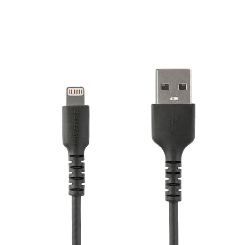 StarTech.com 3 ft(1m) Durable Black USB-A to Lightning Cable, Heavy Duty Rugged Aramid Fiber USB Type A to Lightning Charger/Sync Power Cord, Apple MFi Certified iPad/iPhone 12 Pro Max - iPhone 7/8/11/11 Pro - Lightning cable - USB male straight to Lightning male straight - 1 m - double shielded - black