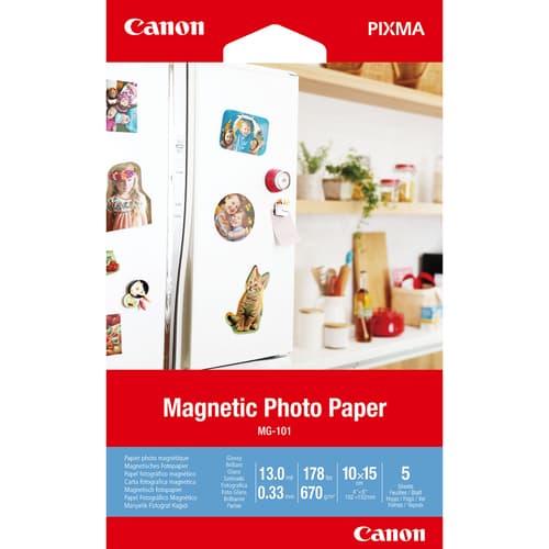 Canon Magnetic Photo Paper MG-101 - Glossy - 13 mil - 100 x 150 mm - 670 g/m� - 178 lbs - 5 sheet(s) magnetic photo paper - for PIXMA TS7450i