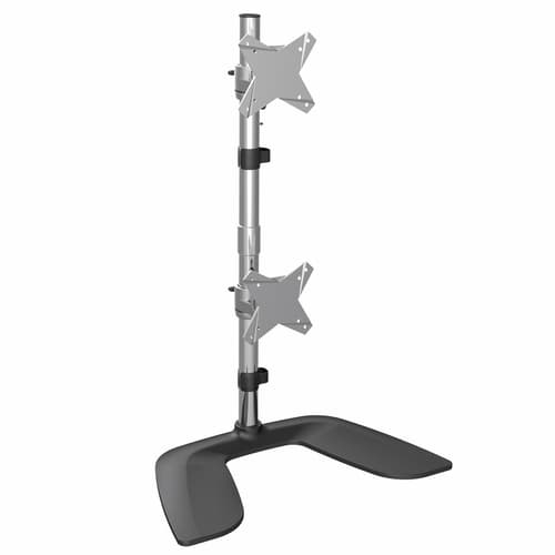 StarTech.com Vertical Dual Monitor Stand, Ergonomic Desktop Stacked Two Monitor Stand up to 27 inch VESA Mount Displays, Free Standing Universal Monitor Mount, Height Adjustable, Silver - Double Monitor Holder (ARMDUOVS) - Stand - for 2 monitors - plastic, aluminium - black, silver - screen size: 13"-27" - desktop stand