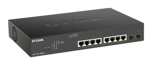 D-Link DGS 1100-10MPV2 - Switch - smart - 8 x 10/100/1000 (PoE) + 2 x Gigabit SFP - desktop, rack-mountable - PoE (130 W) — view 1