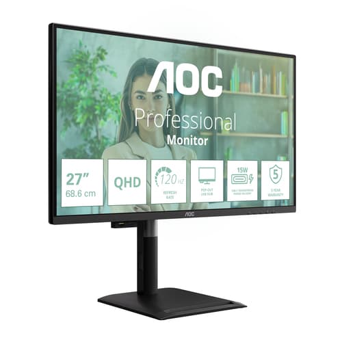 AOC Q27P4U - LED monitor - 27" - 2560 x 1440 QHD @ 120 Hz - IPS - 1500:1 - 4 ms - HDMI, DVI, DisplayPort, VGA - speakers - black — view 4
