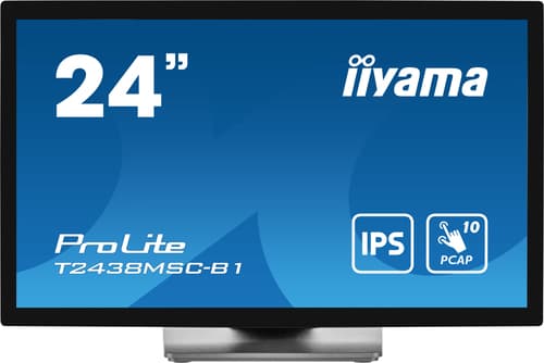iiyama ProLite T2438MSC-B1 - LED monitor - 24" (23.8" viewable) - touchscreen - 1920 x 1080 Full HD (1080p) - IPS - 600 cd/m� - 1000:1 - 5 ms - HDMI, DisplayPort - speakers - matte black