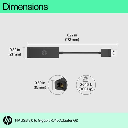 HP USB 3.0 to RJ45 Adapter G2 - network adapter - USB 3.0 - Gigabit Ethernet x 1 — view 4