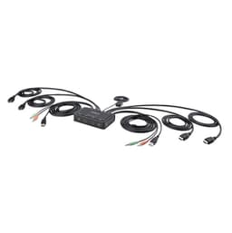 StarTech.com 2-Port Dual-Monitor HDMI Cable KVM Switch, 4K 60Hz, Compact KVM with 5ft/1.5m USB-A/HDMI/Audio Integrated Cables, Bus Powered - Remote Push Button/Hotkey Switching (C2-DH46-UA2-CBL-KVM) - KVM / audio / USB switch - compact - 2 x KVM / audio / USB - 1 local user - desktop
