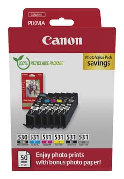 Canon PGI-530/CLI-531 PGBK/C/M/Y/BK/GY Photo Value Pack - 6-pack - pigmented black, black, cyan, magenta, yellow, grey - original - hanging box - ink cartridge / paper kit