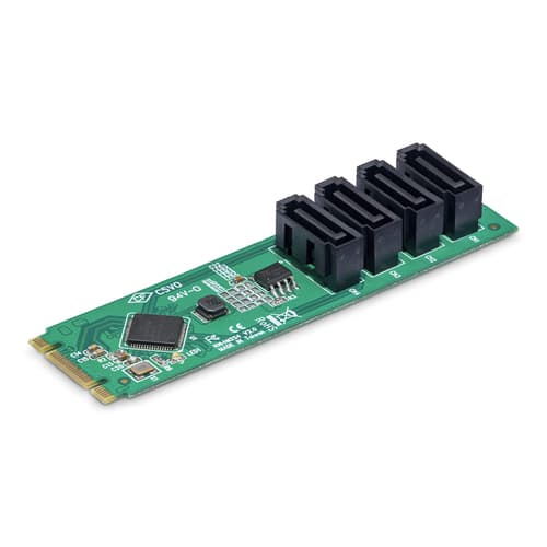 StarTech.com 4-Port M.2 to SATA Adapter Card, M.2 PCIe 3.0 to SATA HDD/SSD Expansion Card, ASM1064 Chipset, M.2 NVMe to 4x HDD/SSD for Windows/macOS/Linux - Interface adapter - SATA - M.2 Card - green