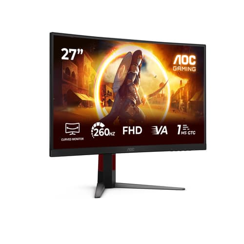 AOC Gaming C27G4Z2 - G4 Series - LED monitor - gaming - curved - 27" - 1920 x 1080 Full HD @ 260 Hz - VA - 300 cd/m� - 3000:1 - HDR10 - 0.3 ms - 2xHDMI, DisplayPort - black, red — view 3
