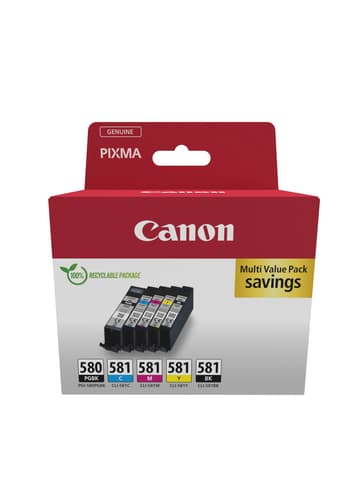 Canon PGI-580/CLI-581 PGBK/C/M/Y/BK Multi Pack - 5-pack - pigmented black, black, yellow, cyan, magenta - original - box - ink tank - for PIXMA TS6251, TS6350, TS6351, TS705, TS8252, TS8350, TS8351, TS8352, TS9550, TS9551